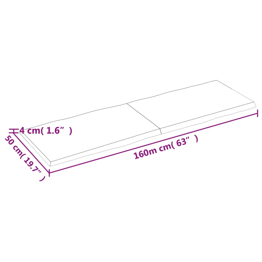 Pöytälevy 160x50x(2-4) cm käsittelemätöntä massiivitammea elävä reuna