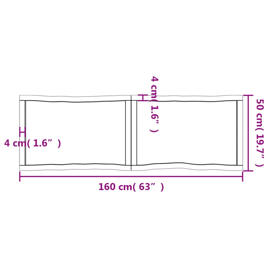 Pöytälevy 160x50x(2-4) cm käsittelemätöntä massiivitammea elävä reuna