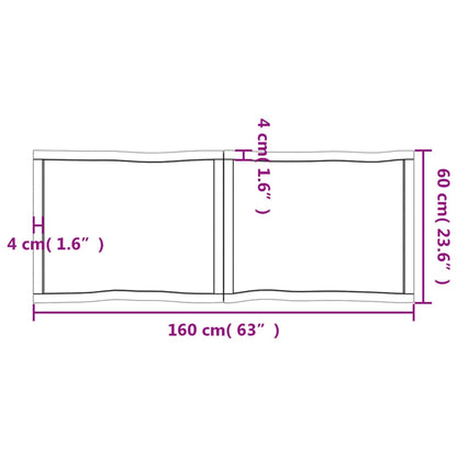 Pöytälevy 160x60x(2-6) cm käsittelemätöntä massiivitammea elävä reuna