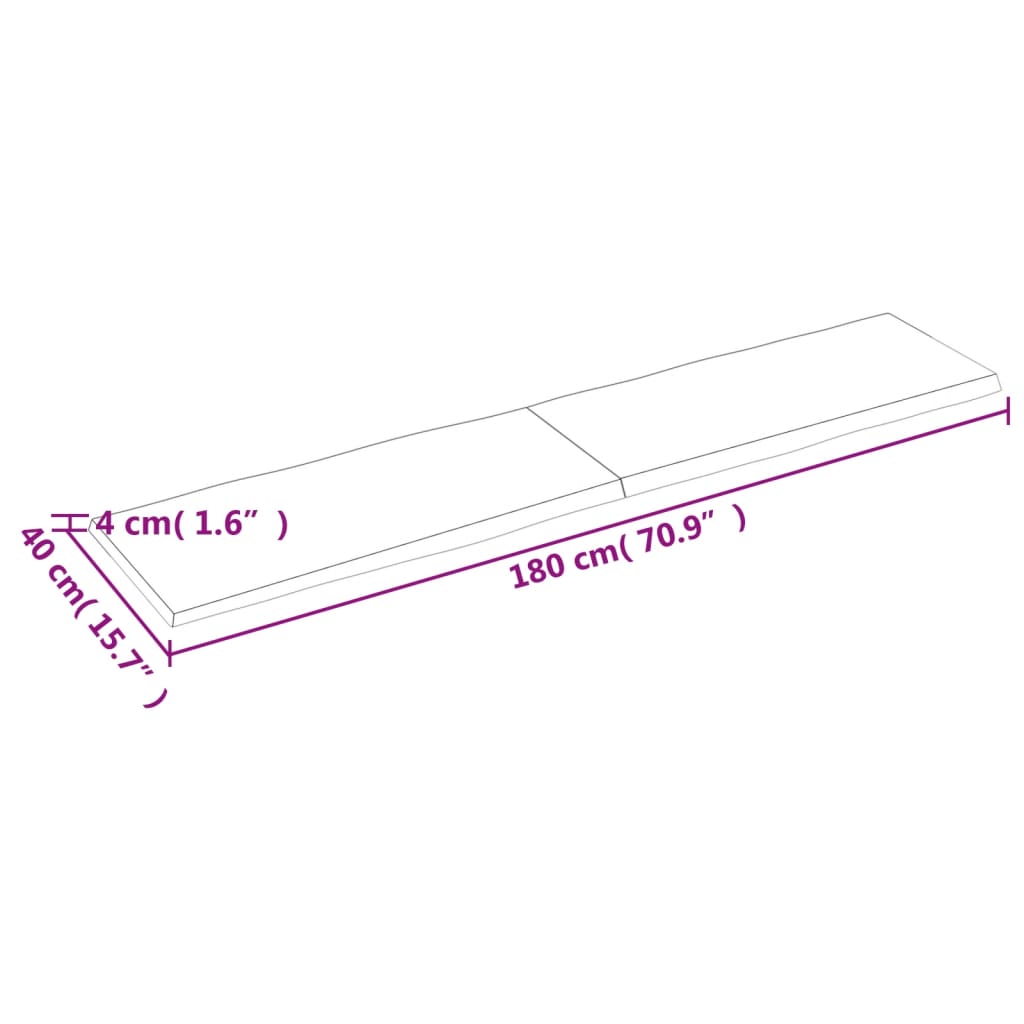 Pöytälevy 180x40x(2-4) cm käsittelemätöntä massiivitammea elävä reuna