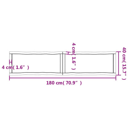 Pöytälevy 180x40x(2-4) cm käsittelemätöntä massiivitammea elävä reuna