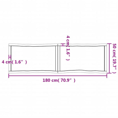 Pöytälevy 180x50x(2-4) cm käsittelemätöntä massiivitammea elävä reuna