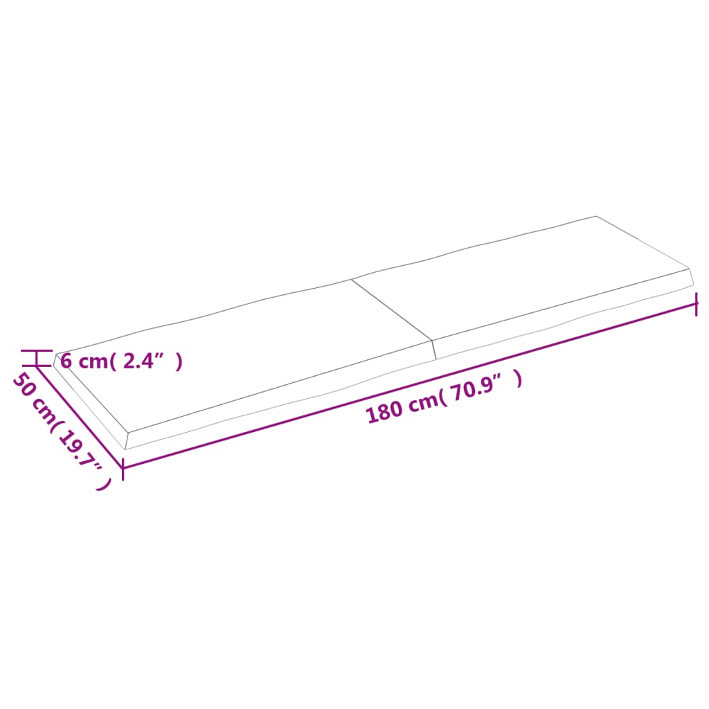 Bordsskiva massiv ek 180x50x(2-6) cm obehandlad levande kant