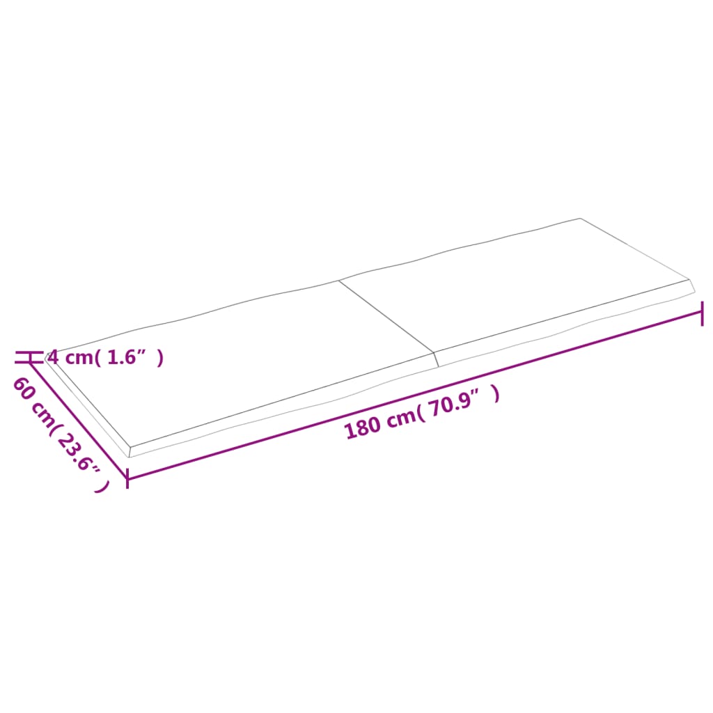 Pöytälevy 180x60x(2-4) cm käsittelemätöntä massiivitammea elävä reuna