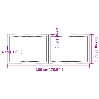 Pöytälevy 180x60x(2-4) cm käsittelemätöntä massiivitammea elävä reuna