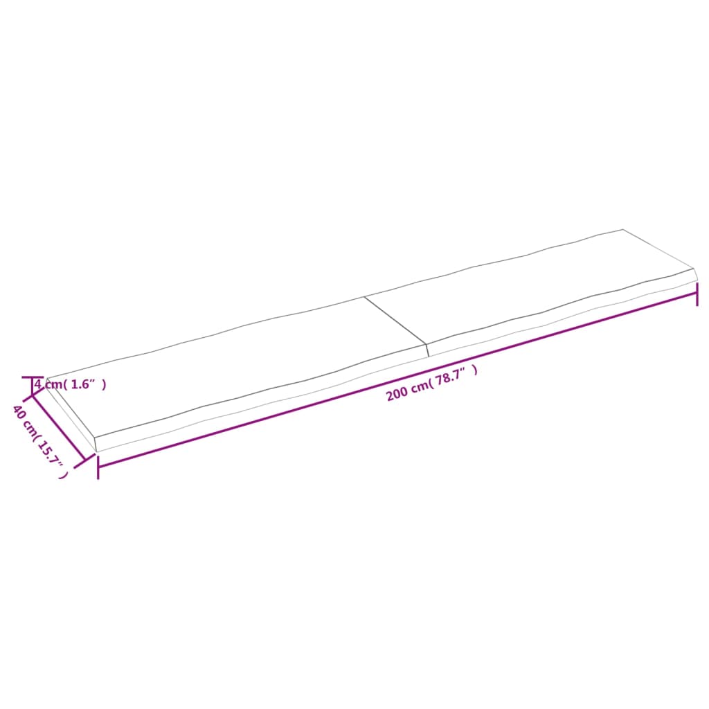 Pöytälevy 200x40x(2-4) cm käsittelemätöntä massiivitammea elävä reuna