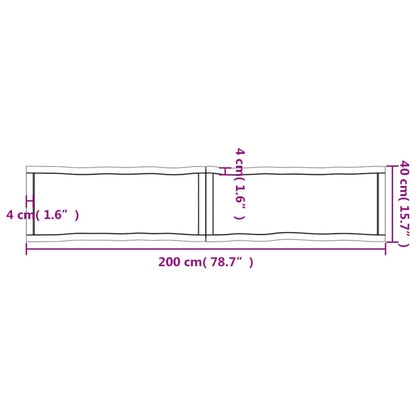 Pöytälevy 200x40x(2-4) cm käsittelemätöntä massiivitammea elävä reuna