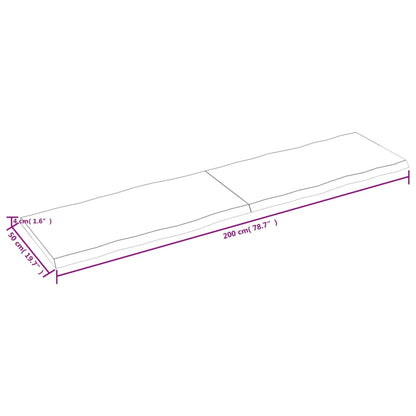 Pöytälevy 200x50x(2-4) cm käsittelemätöntä massiivitammea elävä reuna