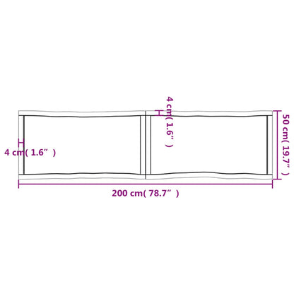 Pöytälevy 200x50x(2-4) cm käsittelemätöntä massiivitammea elävä reuna