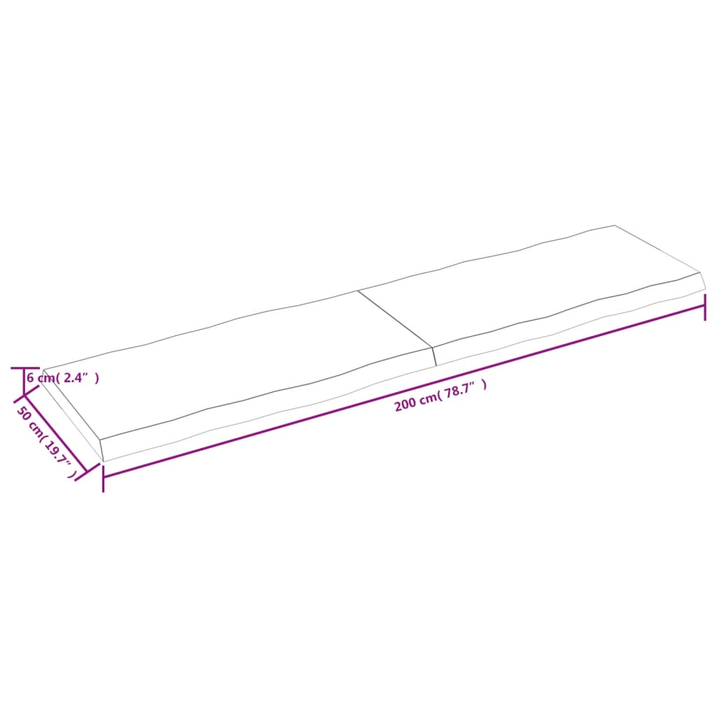 Bordsskiva massiv ek 200x50x(2-6) cm obehandlad levande kant