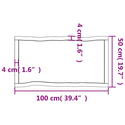 Pöytälevy vaaleanruskea 100x50x(2-6) cm massiivipuuta elävä reuna