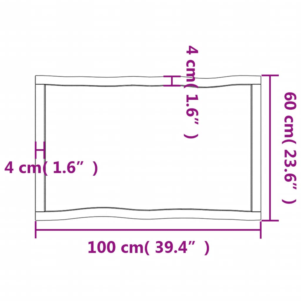 Pöytälevy vaaleanruskea 100x60x(2-6) cm massiivipuuta elävä reuna