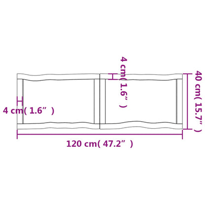 Pöytälevy vaaleanruskea 120x40x(2-4) cm massiivipuuta elävä reuna