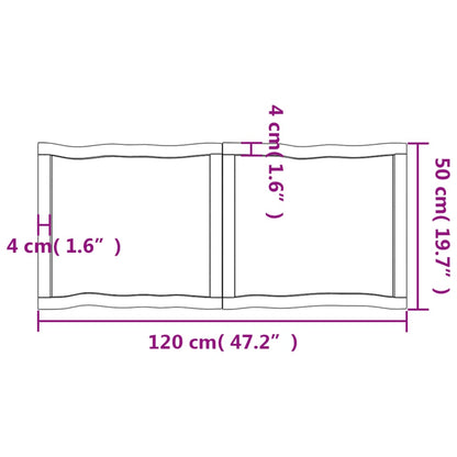 Pöytälevy vaaleanruskea 120x50x(2-4) cm massiivipuuta elävä reuna