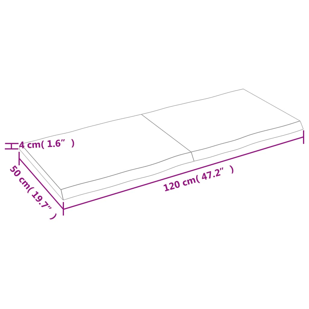 Pöytälevy tummanruskea 120x50x(2-4) cm massiivipuuta elävä reuna