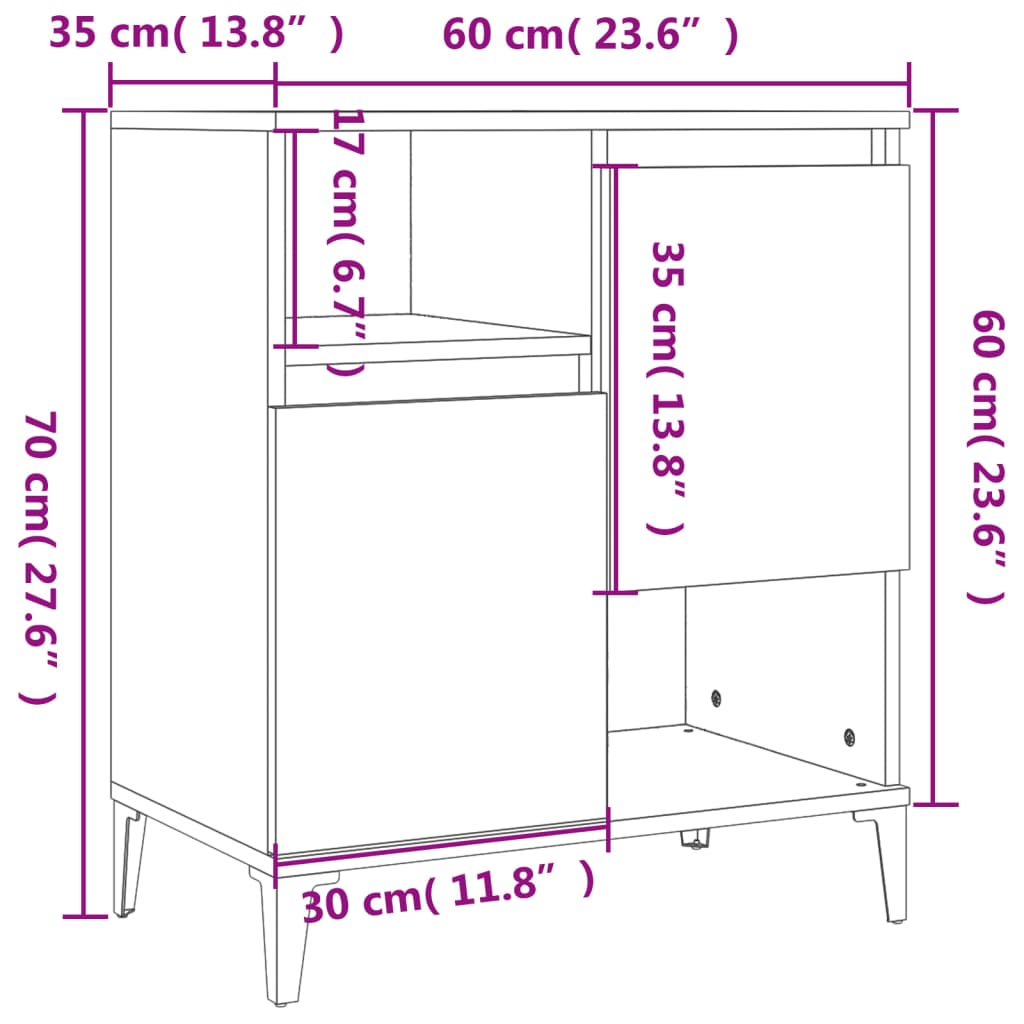 Skänk vit högglans 2 st 60x35x70 cm