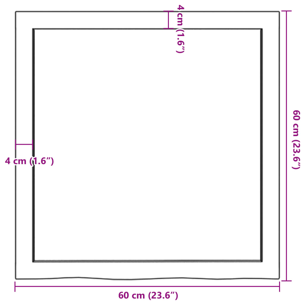 Bordsskiva massiv ek 60x60x(2-4) cm obehandlad