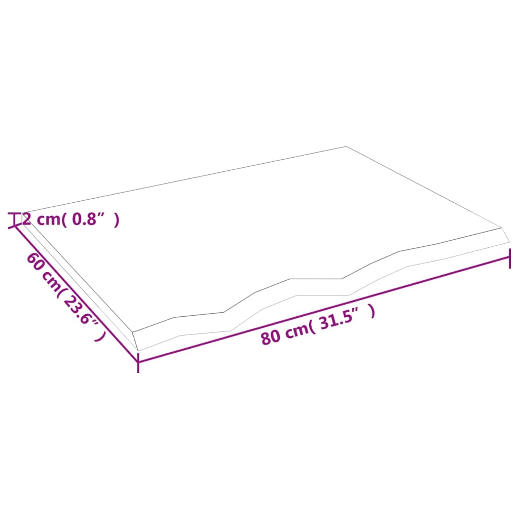 Bordsskiva massiv ek 80x60x2 cm obehandlad