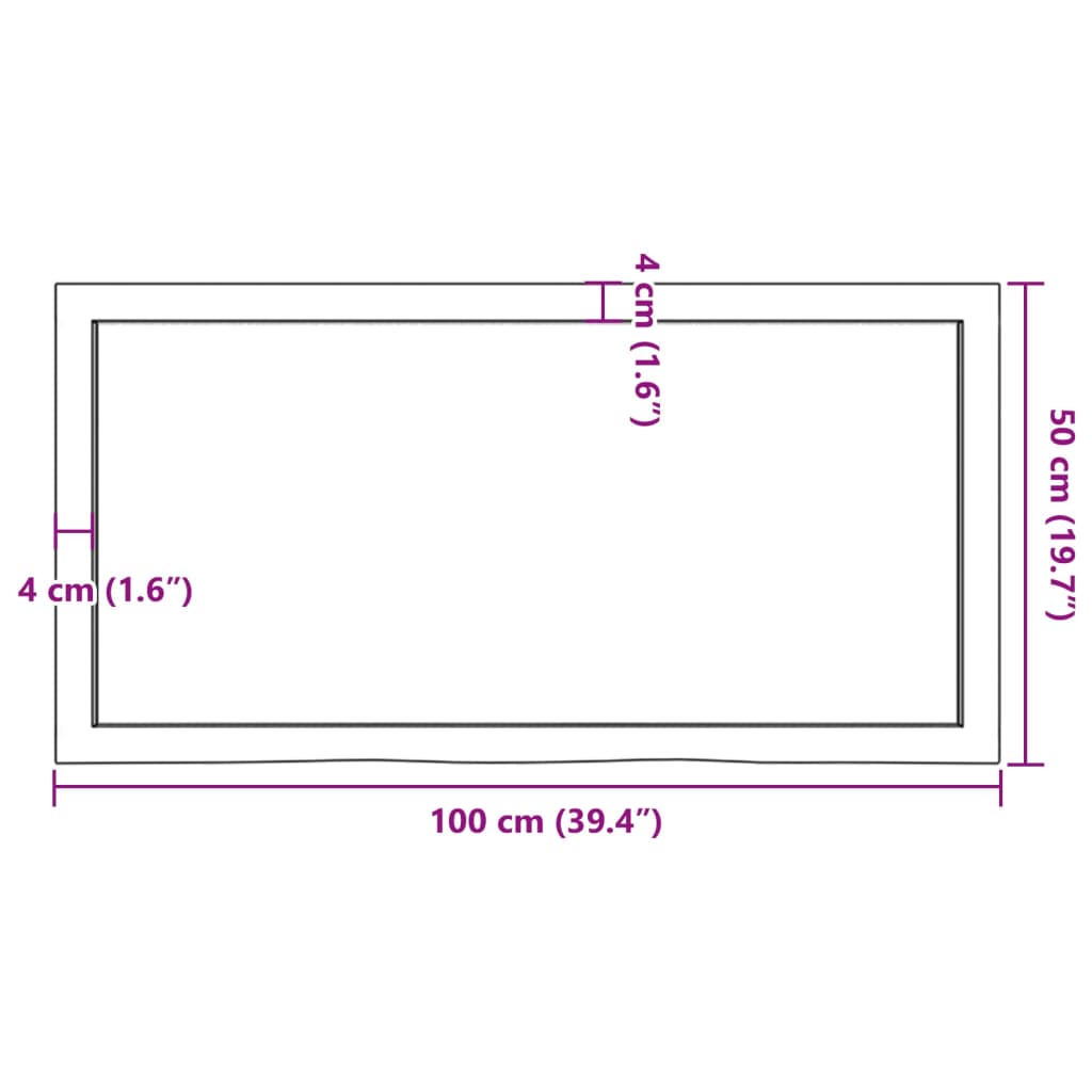 Pöytälevy 100x50x(2-4) cm käsittelemätöntä massiivitammea