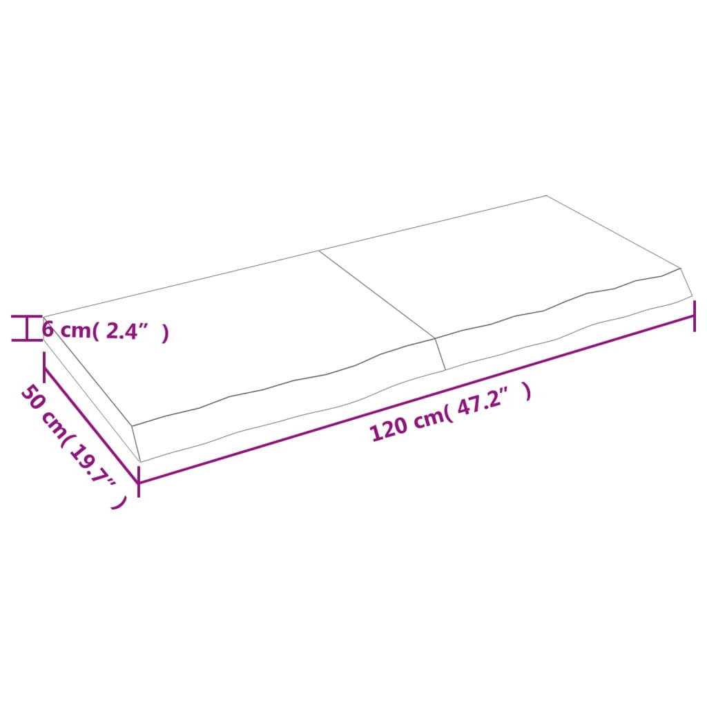 Pöytälevy 120x50x(2-6) cm käsittelemätöntä massiivitammea