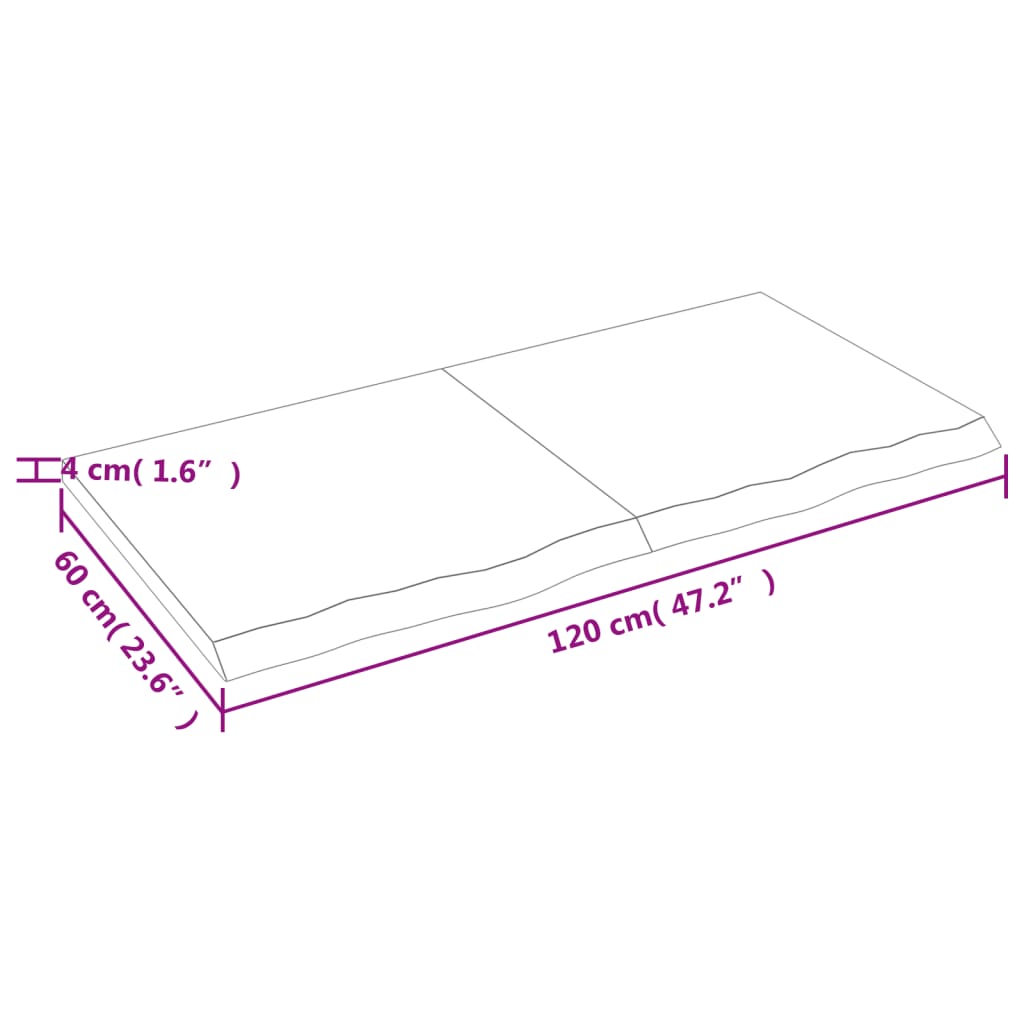 Pöytälevy 120x60x(2-4) cm käsittelemätöntä massiivitammea