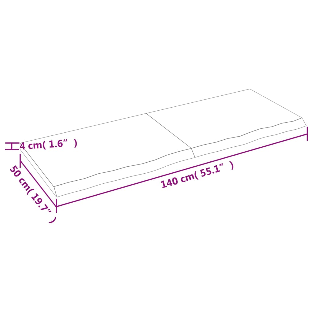 Pöytälevy 140x50x(2-4) cm käsittelemätöntä massiivitammea