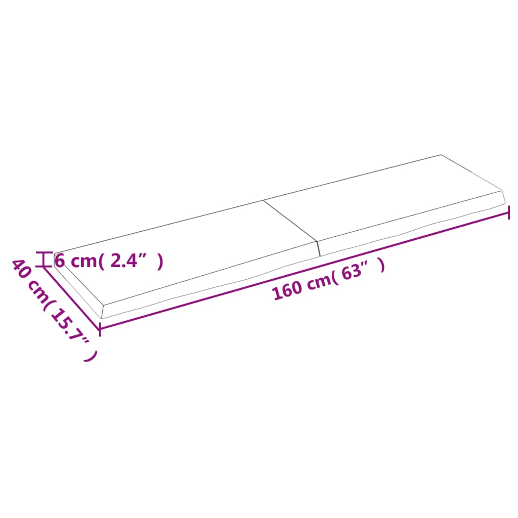 Pöytälevy 160x40x(2-6) cm käsittelemätöntä massiivitammea