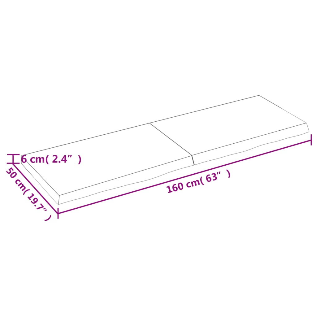 Pöytälevy 160x50x(2-6) cm käsittelemätöntä massiivitammea