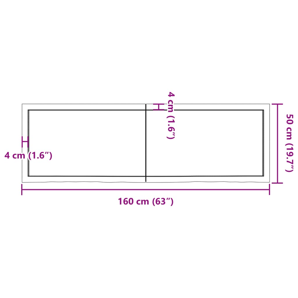 Pöytälevy 160x50x(2-6) cm käsittelemätöntä massiivitammea