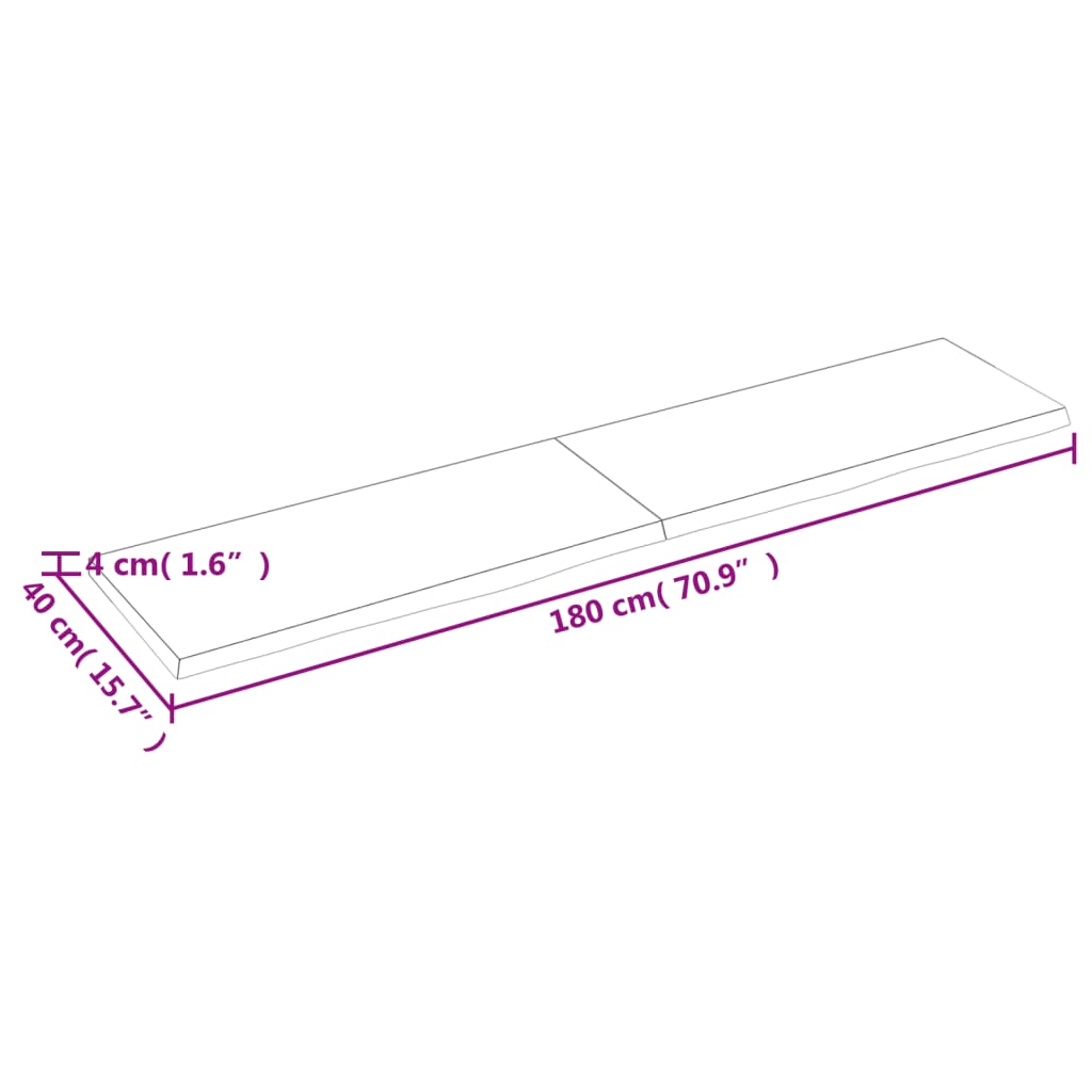 Pöytälevy 180x40x(2-4) cm käsittelemätöntä massiivitammea