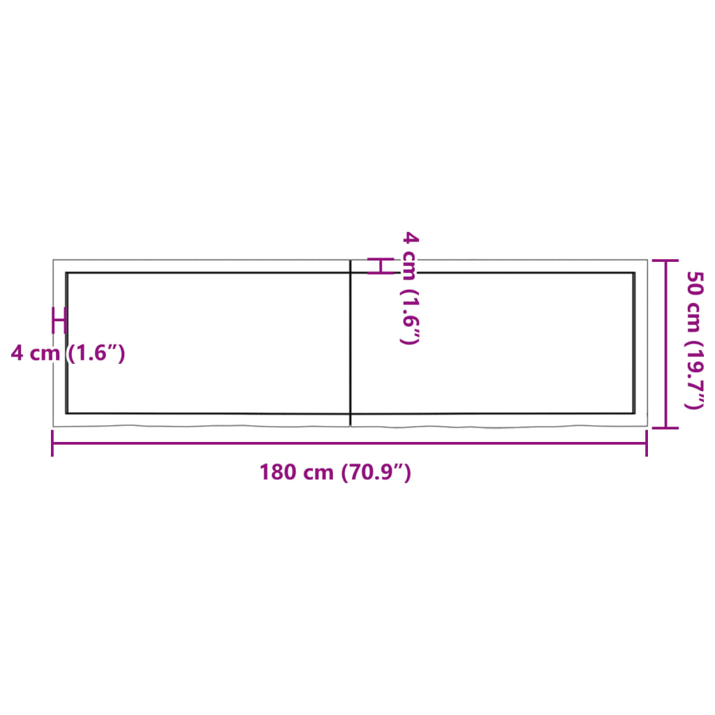 Pöytälevy 180x50x(2-4) cm käsittelemätöntä massiivitammea