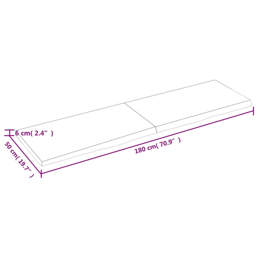 Pöytälevy 180x50x(2-6) cm käsittelemätöntä massiivitammea