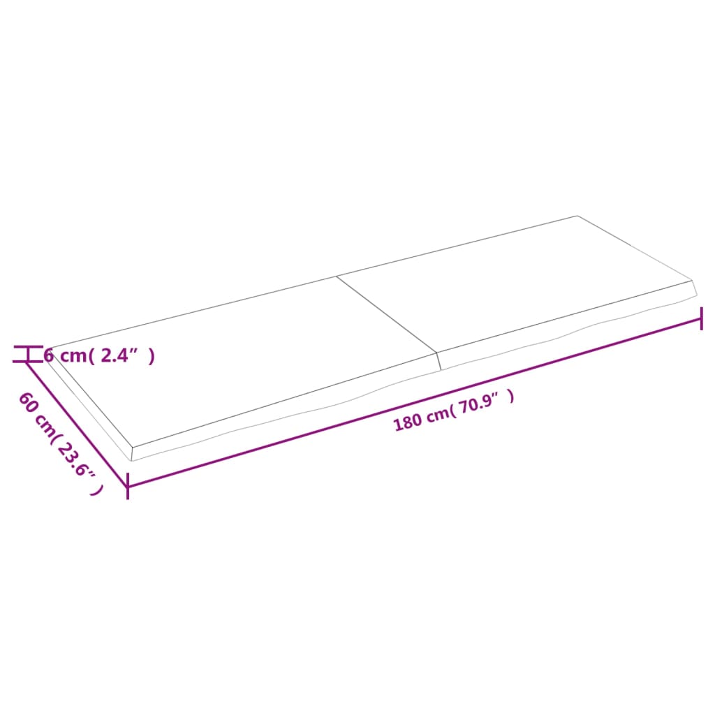 Pöytälevy 180x60x(2-6) cm käsittelemätöntä massiivitammea