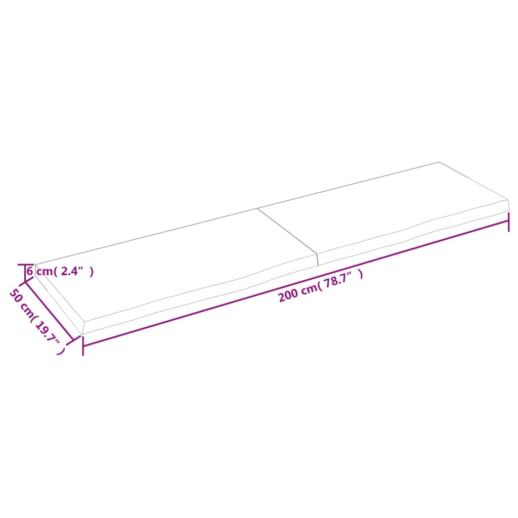 Pöytälevy 200x50x(2-6) cm käsittelemätöntä massiivitammea