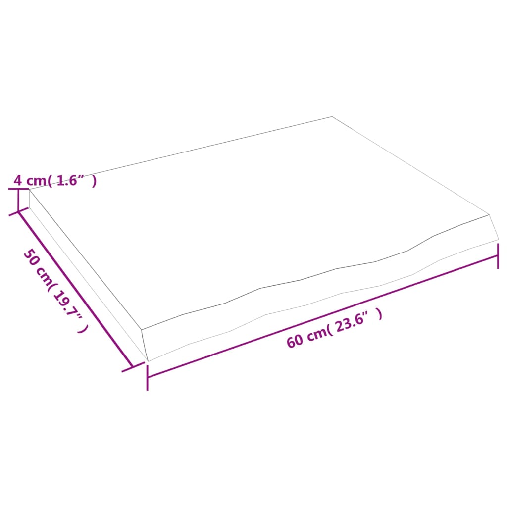 Bordsskiva massiv ek brun 60x50x(2-4) cm