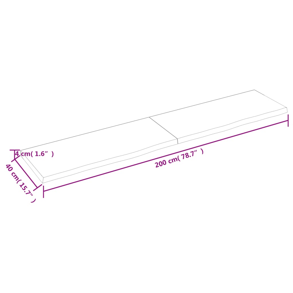 Bordsskiva massiv ek brun 200x40x(2-4) cm