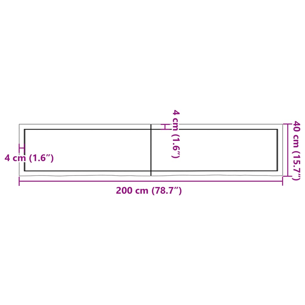 Bordsskiva massiv ek brun 200x40x(2-4) cm