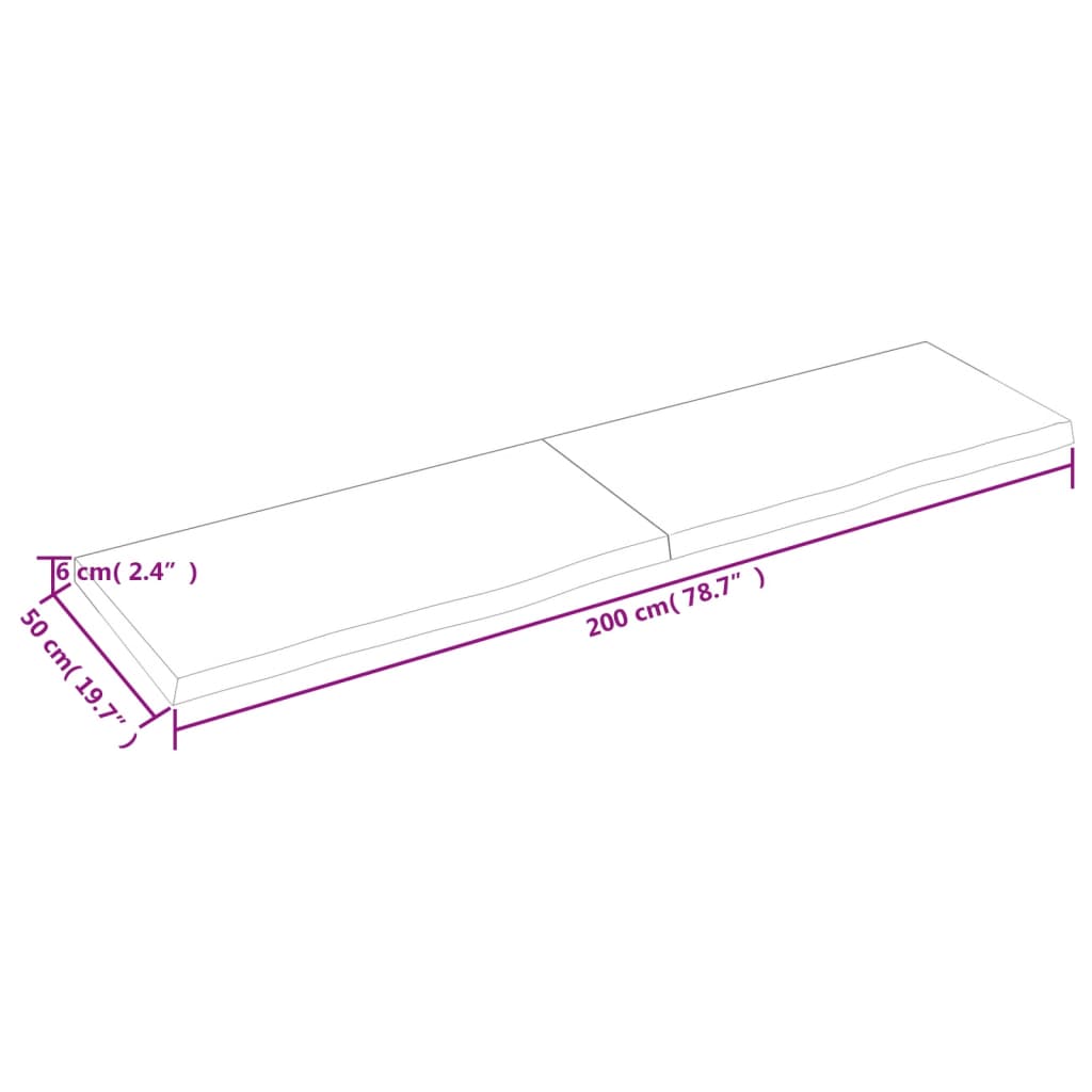 Bordsskiva massiv ek brun 200x50x(2-6) cm