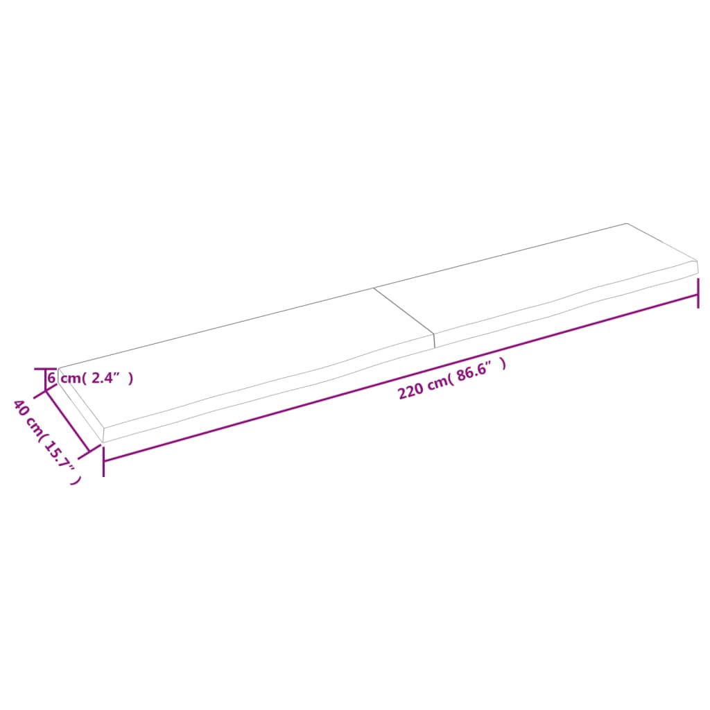 Bordsskiva massiv ek brun 220x40x(2-6) cm