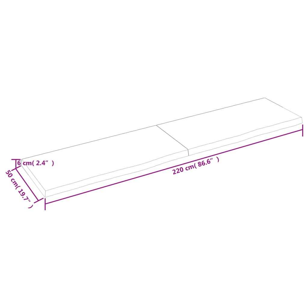 Bordsskiva massiv ek brun 220x50x(2-6) cm