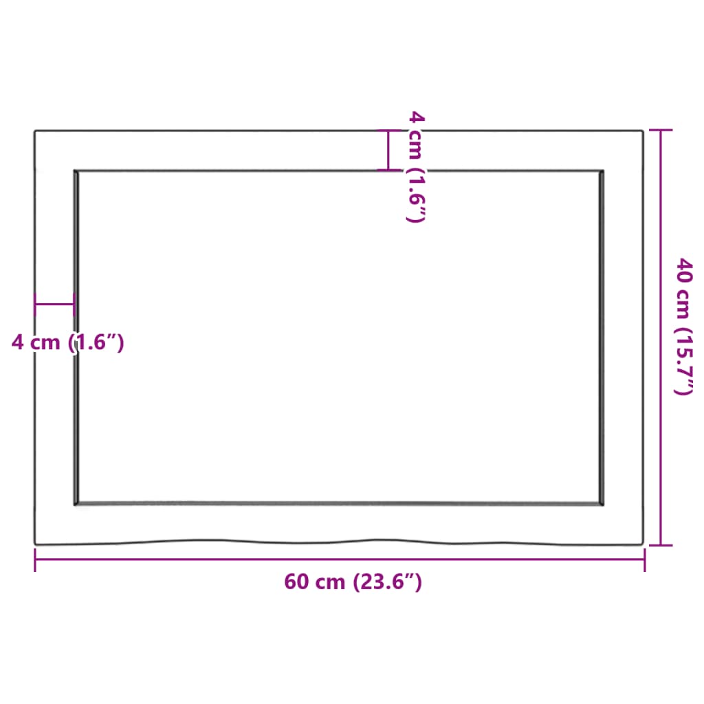 Bordsskiva massiv ek brun 60x40x(2-6) cm