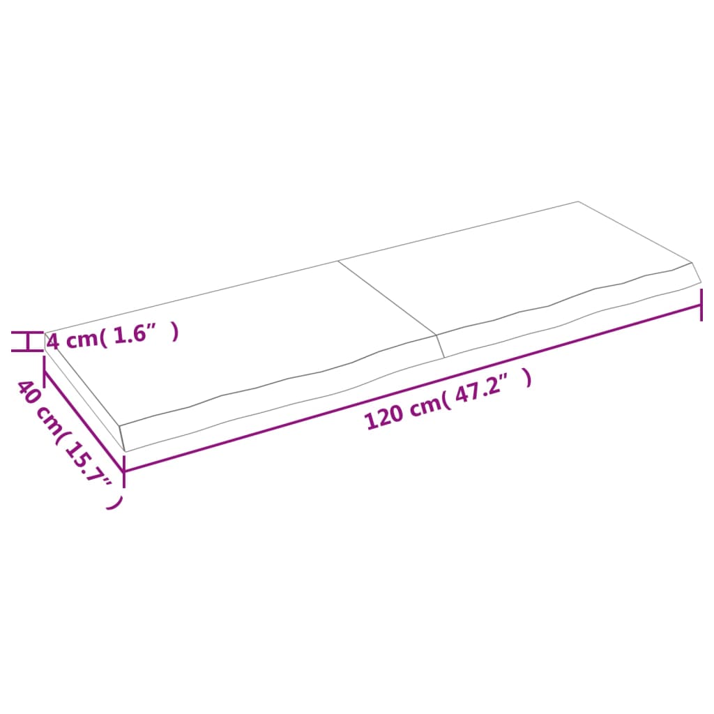 Bordsskiva massiv ek brun 120x40x(2-4) cm