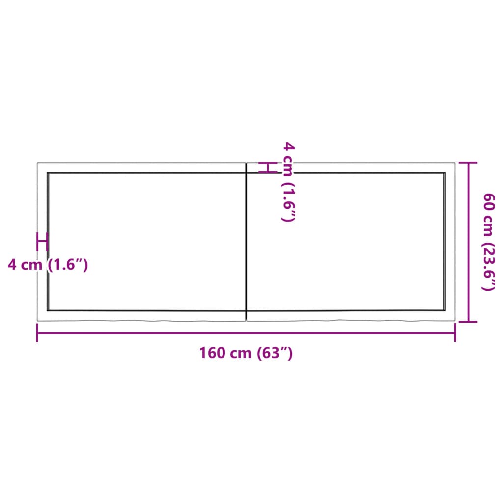 Bordsskiva massiv ek brun 160x60x(2-6) cm