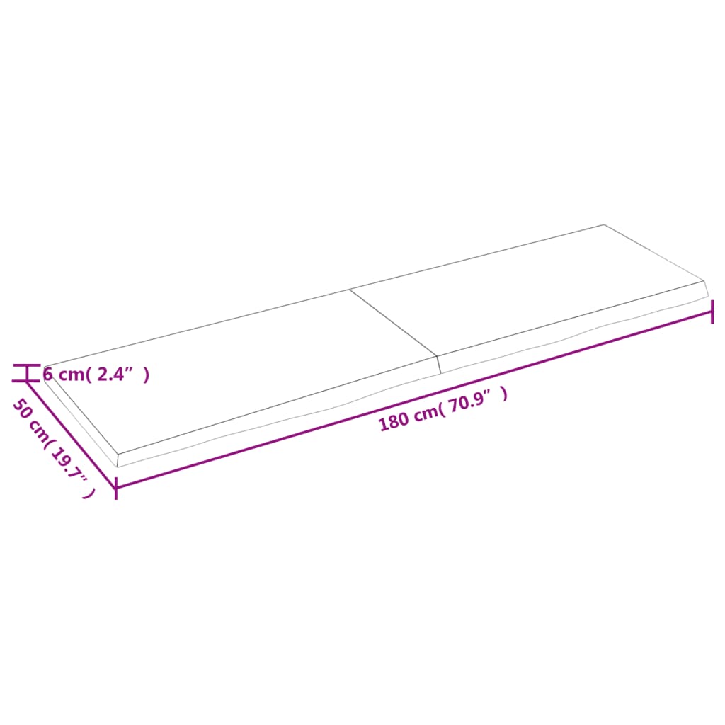 Bordsskiva massiv ek brun 180x50x(2-6) cm