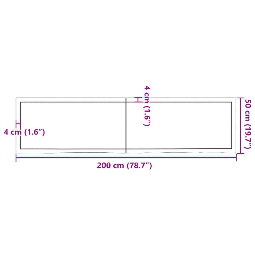 Bordsskiva massiv ek brun 200x50x(2-6) cm