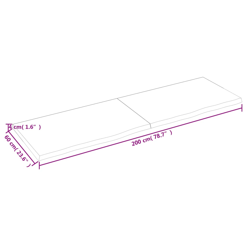 Bordsskiva massiv ek brun 200x60x(2-4) cm