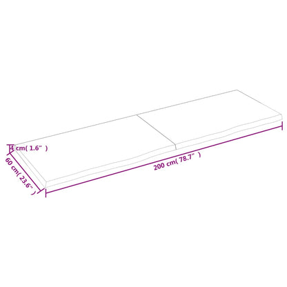 Bordsskiva massiv ek brun 200x60x(2-4) cm