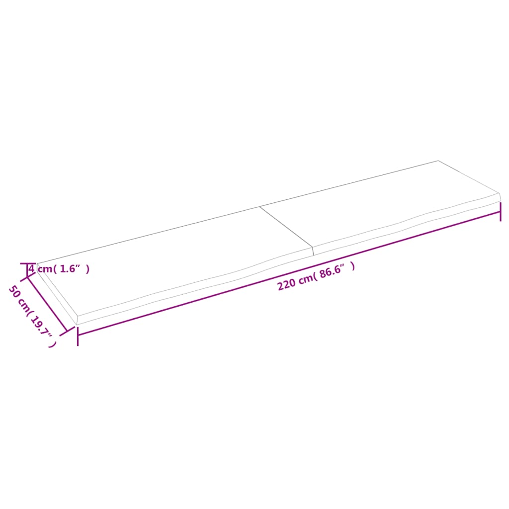 Bordsskiva massiv ek brun 220x50x(2-4) cm