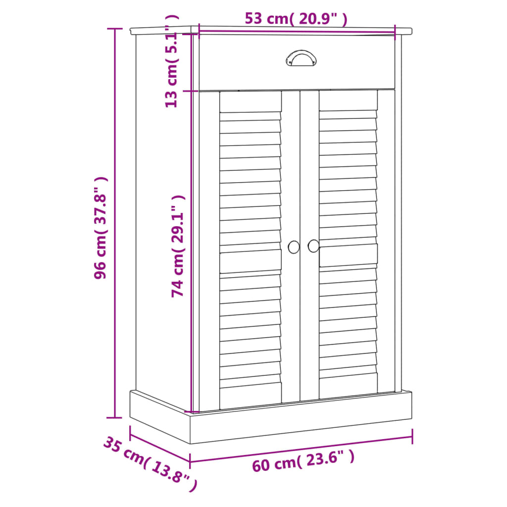 Skoställ Skoskåp vit möbelserie VIGO 60x35x96 cm massiv furu