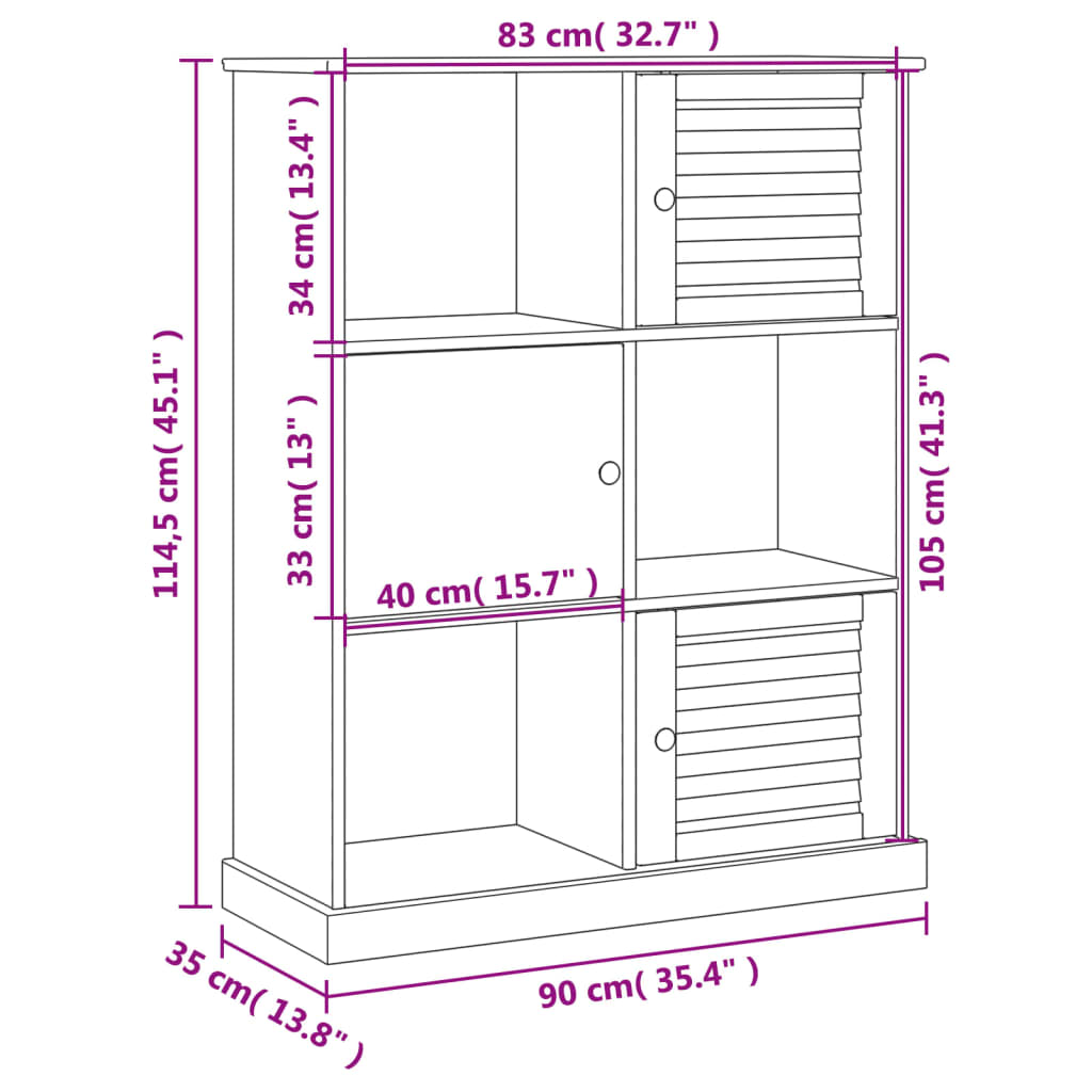 Bokhylla massiv furu natur möbelserie VIGO 90x35x114,5 cm